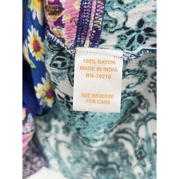 La Cera Funky Print Art to Wear Long Sleeve Top Sz 1X Wooden Buttons - Picture 6 of 7